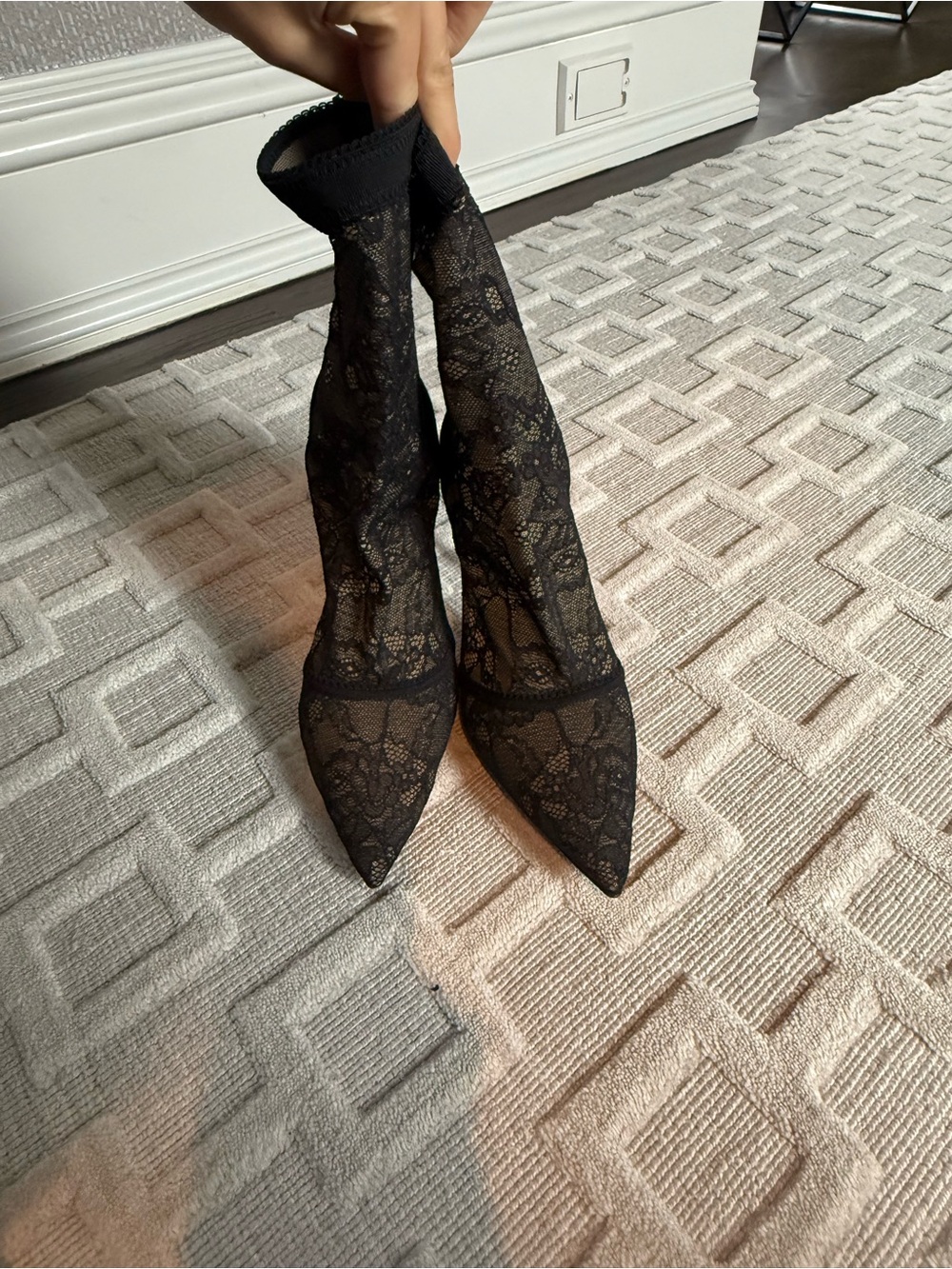 Gianvito Rossi Black Lace Pointed Sock Boot Heels